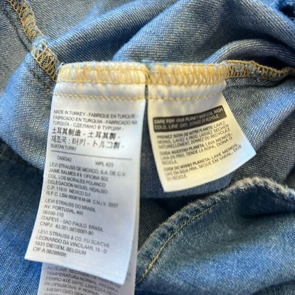 Women’s Levi’s Distressed Orange Tab Snap Button Down denim Shirt. Size Small. - Picture 6 of 12